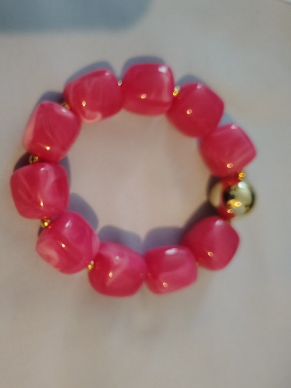 Chunky Beaded Bracelets (Dark Pink)